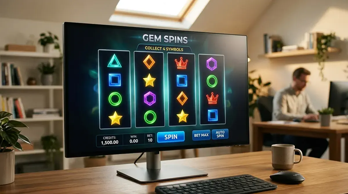 Neutraler Automatenspieler-Bildschirm mit abstrakten Symbolen ohne Markenkennzeichen