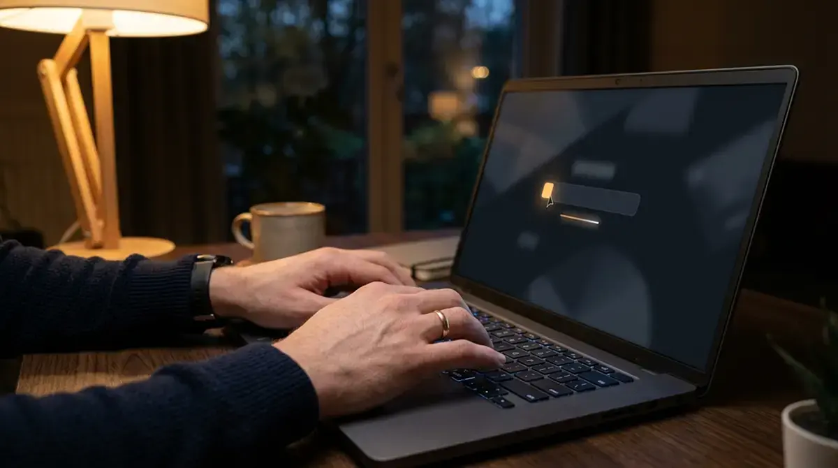 Person prüft am Notebook eine Wallet-Adresse vor dem Absenden