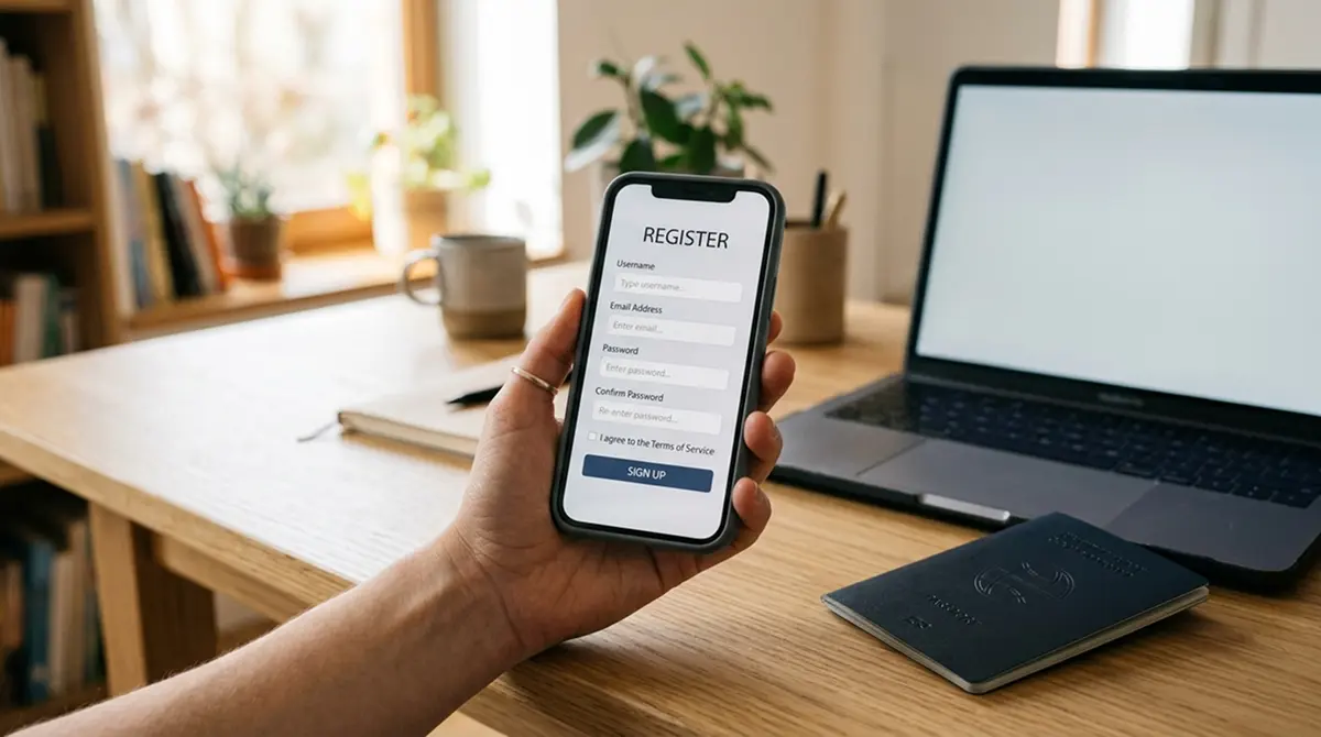 Smartphone mit Registrierungsformular als Schritt zur Aktivierung eines Bonus ohne Einzahlung