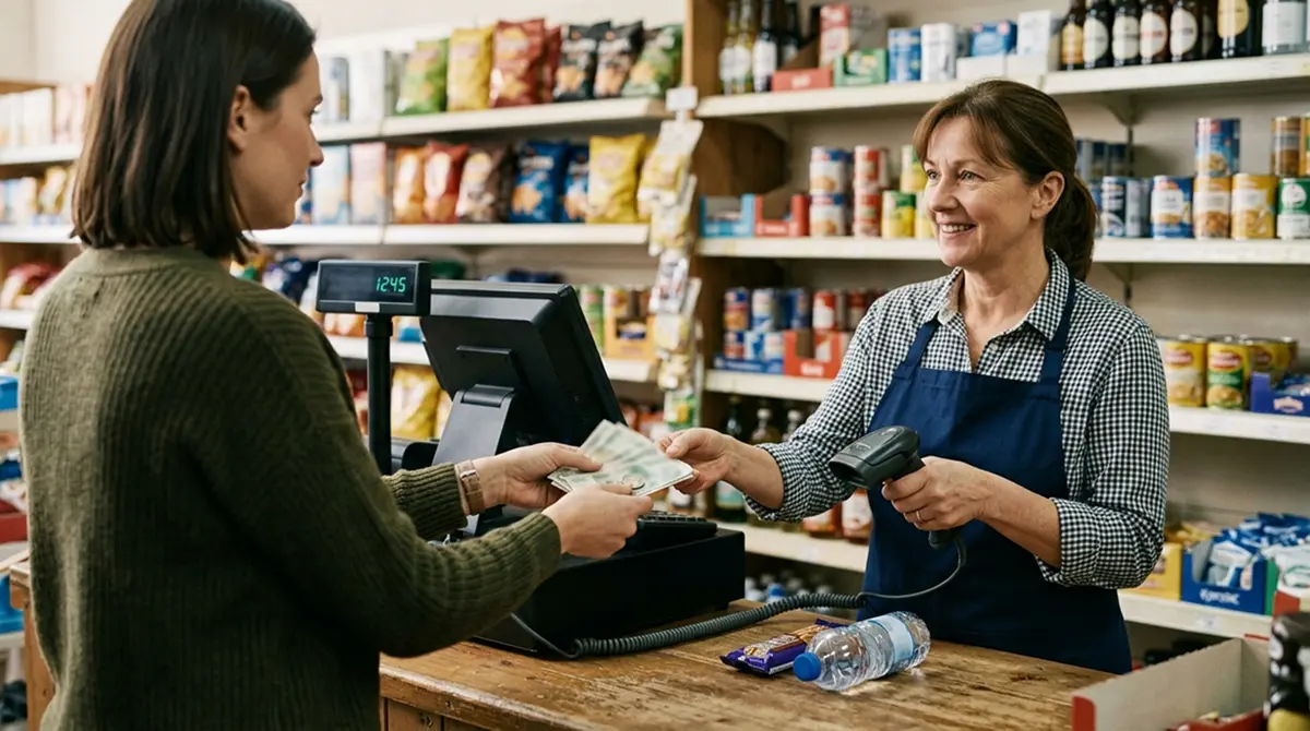 Kunde zahlt an der Kiosk-Kasse bar für eine CashtoCode Einzahlung
