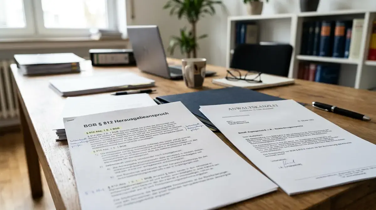 Anwaltsschreiben und § 812 BGB Gesetzestext auf Schreibtisch