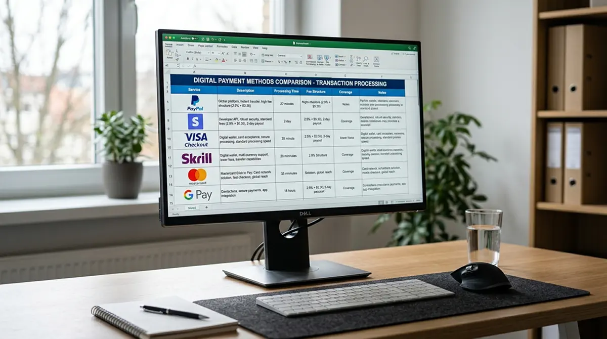 Vergleichstabelle auf einem Monitor mit mehreren Casino-Einträgen und Zahlungssymbolen