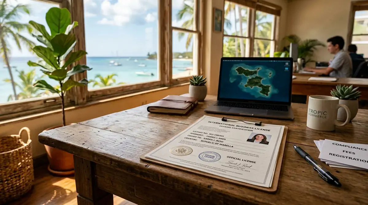 Offshore-Lizenzdokument aus Curaçao auf einem Schreibtisch