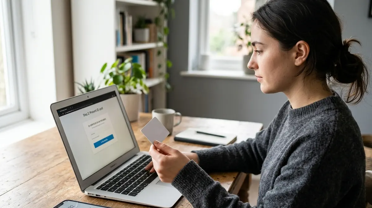 Person am Laptop bei der Kontoverifizierung für ein deutsches Online-Casino