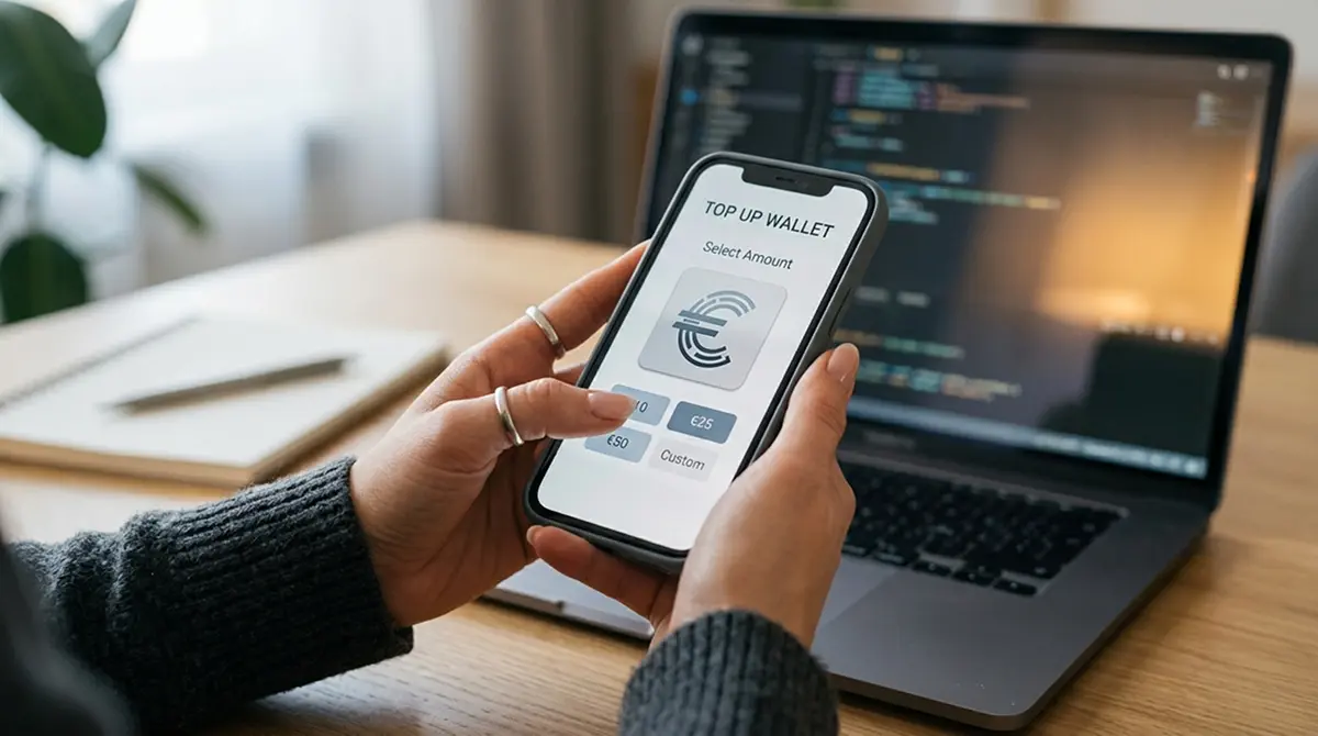 Person richtet ecoPayz eWallet für die Einzahlung im Online Casino ein