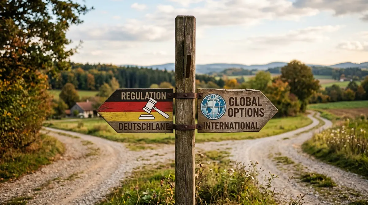 Zwei Wege symbolisiert durch Wegweiser: GGL-reguliert und international ohne Limits