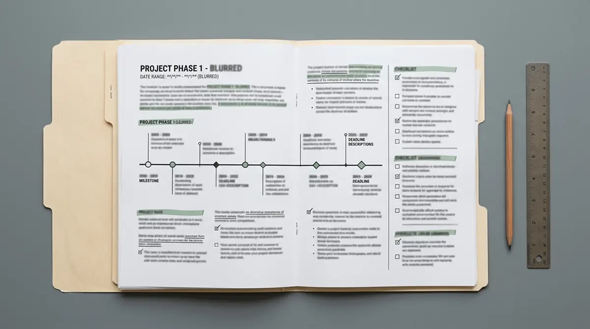 Notizbuch mit handgezeichnetem Zeitstrahl und Markierungen für Wartefristen