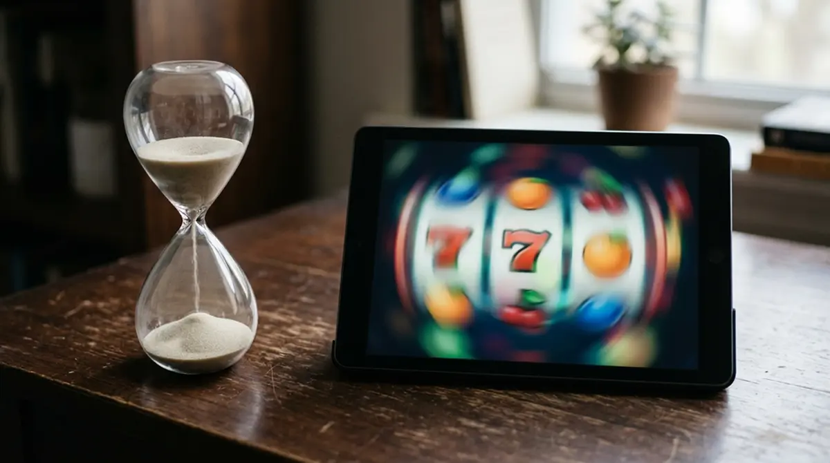 Sanduhr neben einem Bildschirm mit laufender Walzenanimation