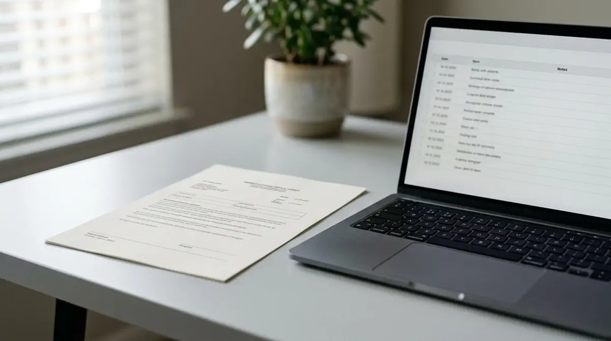 Neutrales Erlaubnisdokument ohne Wappen neben einem Laptop mit Anbieterliste