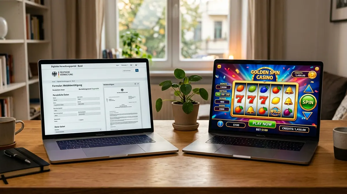 Vergleich von GGL-lizenzierten und Offshore-Casinos auf zwei Bildschirmen