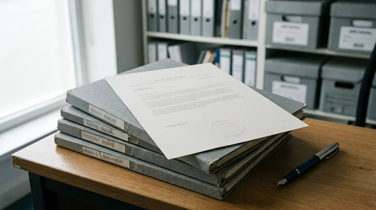 Neutrales Lizenzdokument auf einem Aktenstapel als Sinnbild für geprüfte Anbieter