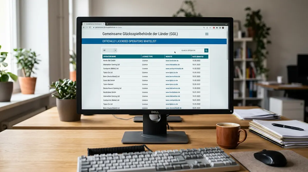 Offizielle GGL-Whitelist auf Computer-Bildschirm