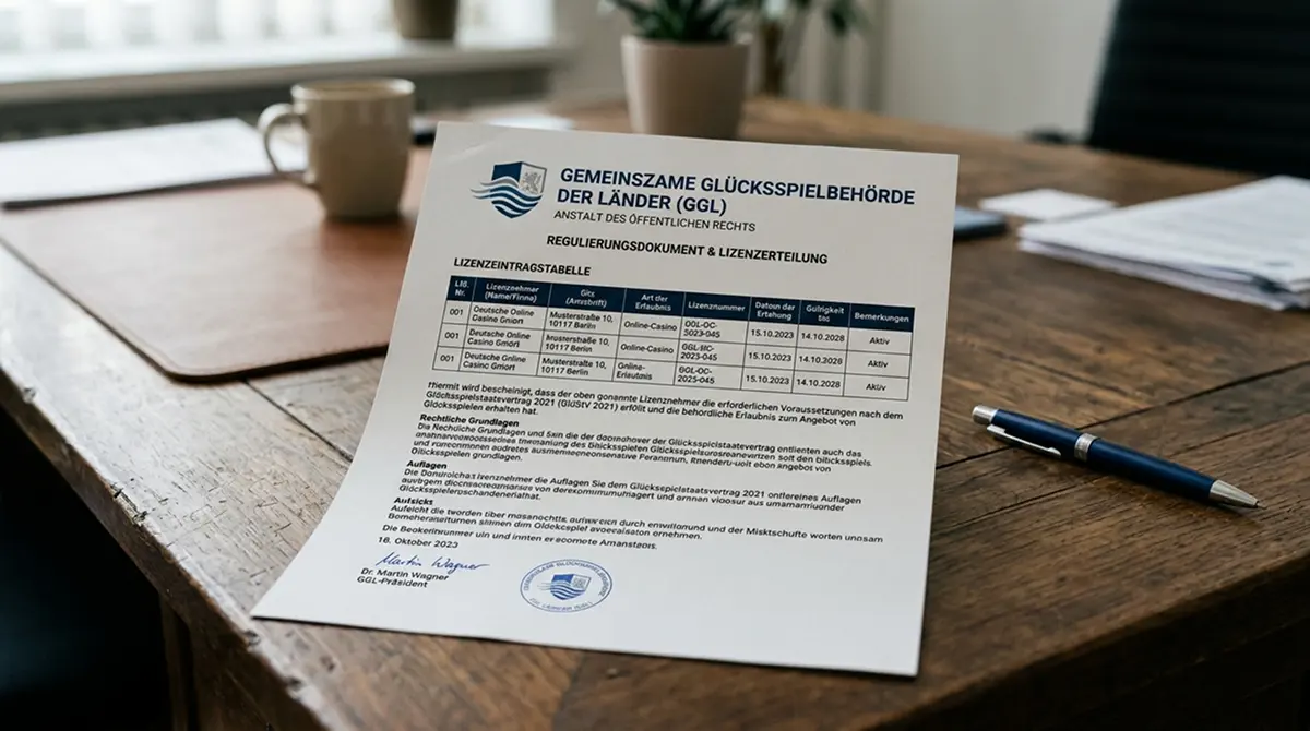 Offizielles GGL-Whitelist-Dokument mit Konzessions-Eintrag und Datum