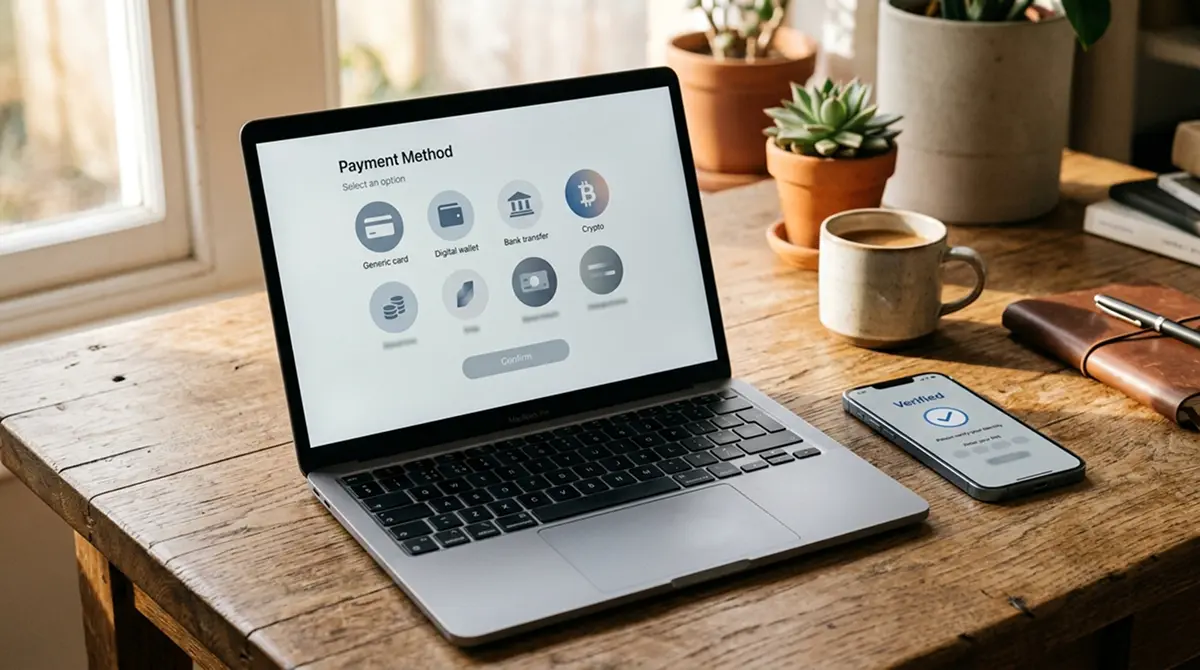 Übersicht klassischer deutscher Zahlungssymbole auf einem Laptop-Bildschirm mit einer neutralen Kassen-Ansicht