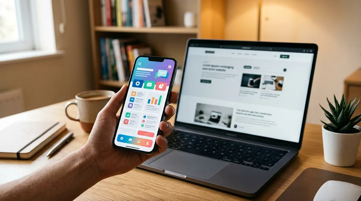 Person hält Smartphone neben Laptop mit geöffneter Casino-Website