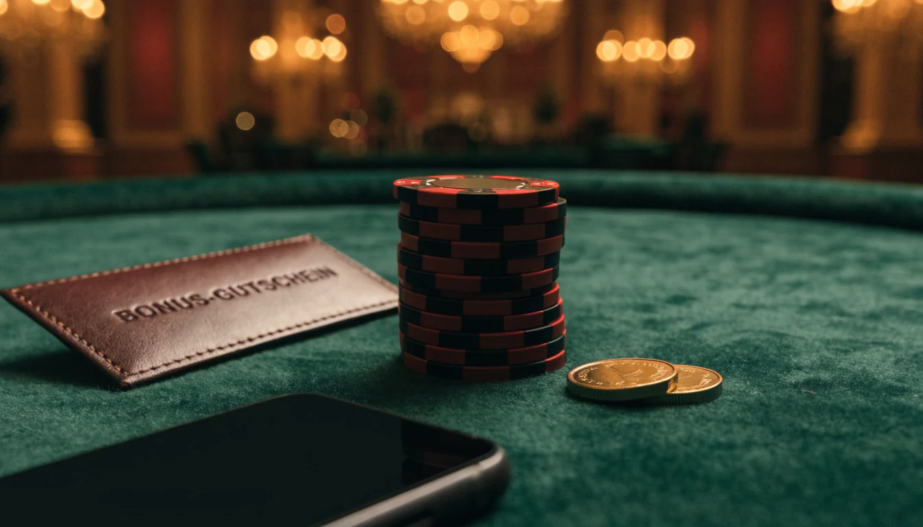 Stapel Casino-Chips und Goldmünzen auf grünem Filztisch