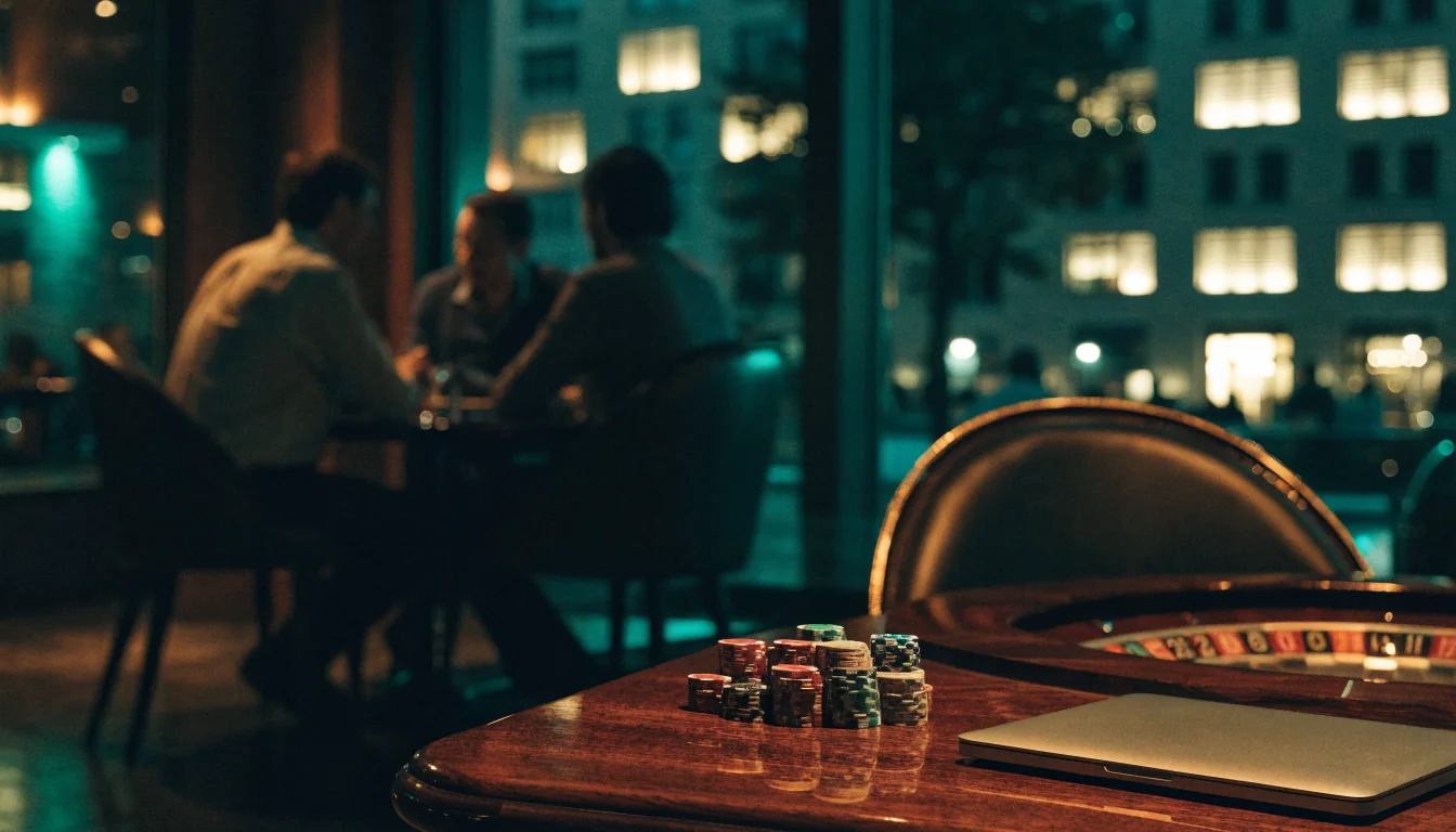 Eleganter Casino-Abend mit Chips und Roulette in warmem Licht