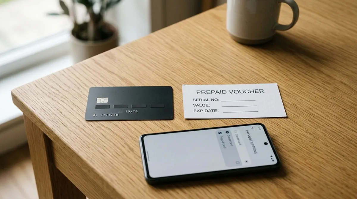 Kreditkarte und Prepaid-Gutschein nebeneinander als Vergleich der Zahlungsarten