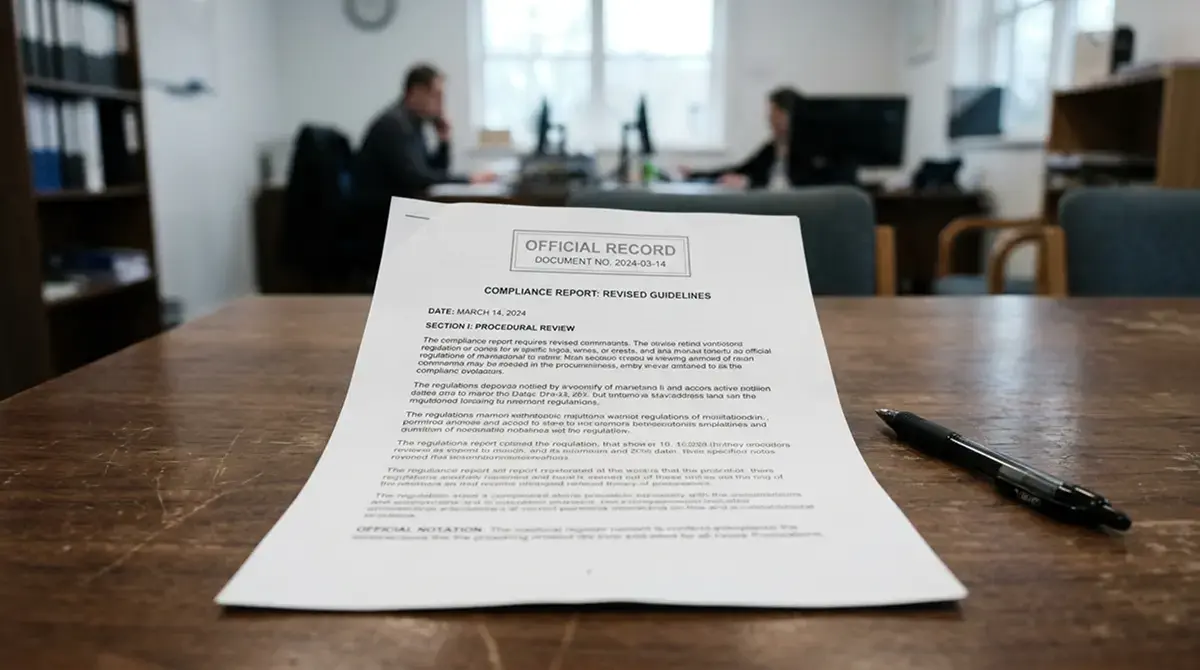Offizielles Dokument mit Behördenstempel auf einem Schreibtisch als Symbol für eine deutsche Spiellizenz