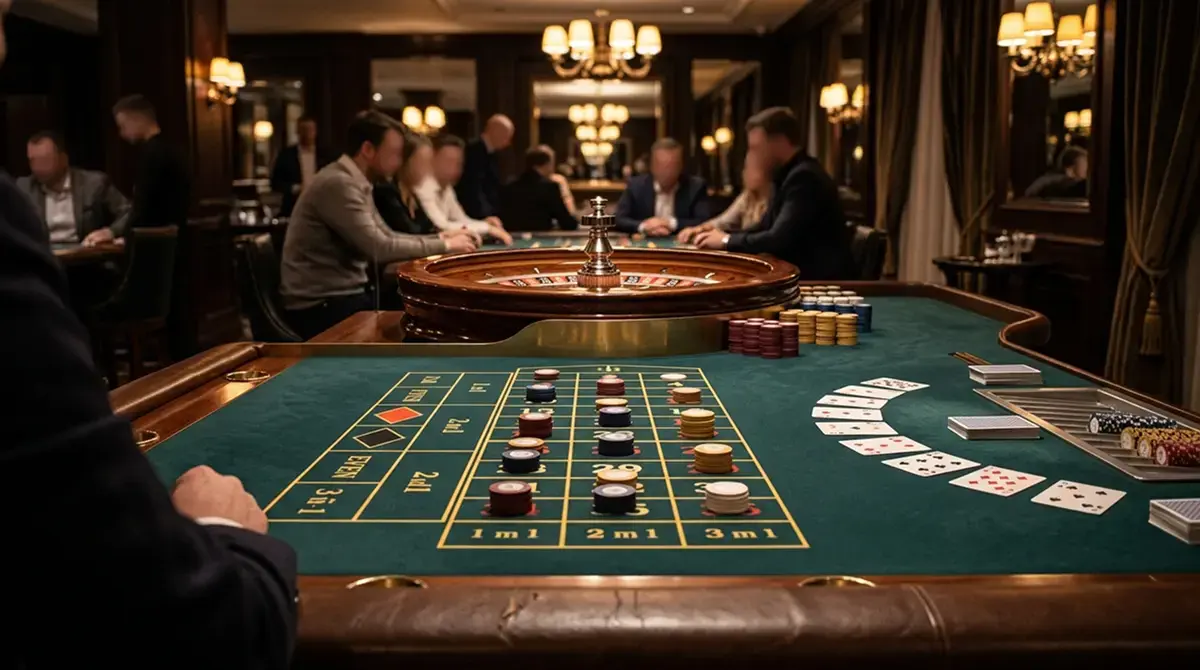 Live-Casino-Tisch mit Roulette und Karten im Krypto-Casino