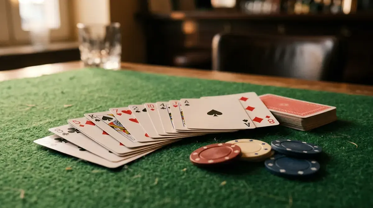 Black-Jack-Tisch mit Spielkarten und Jetons ohne Wertangabe