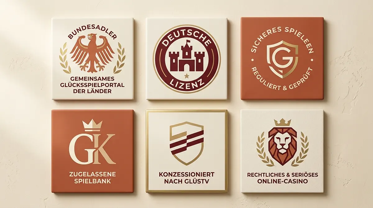 Mehrere Markenlogos lizenzierter deutscher Online-Casinos nebeneinander auf hellem Hintergrund
