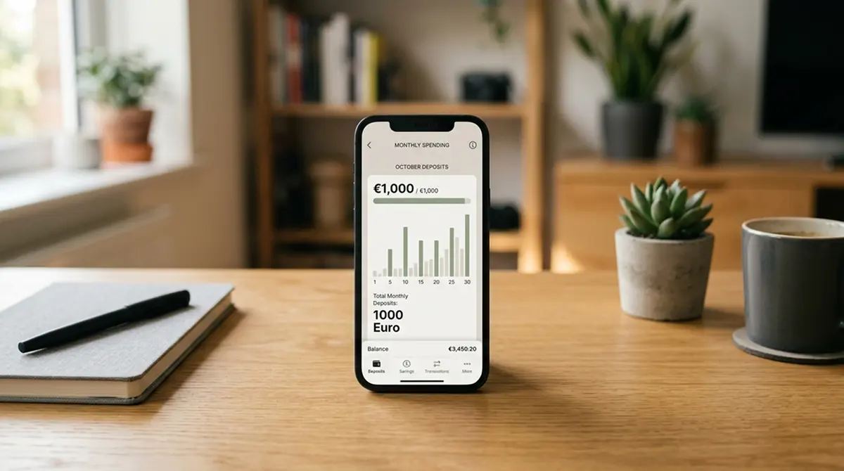 Digitale Limitverwaltung mit monatlichem Einzahlungsdeckel auf Smartphone-Screen