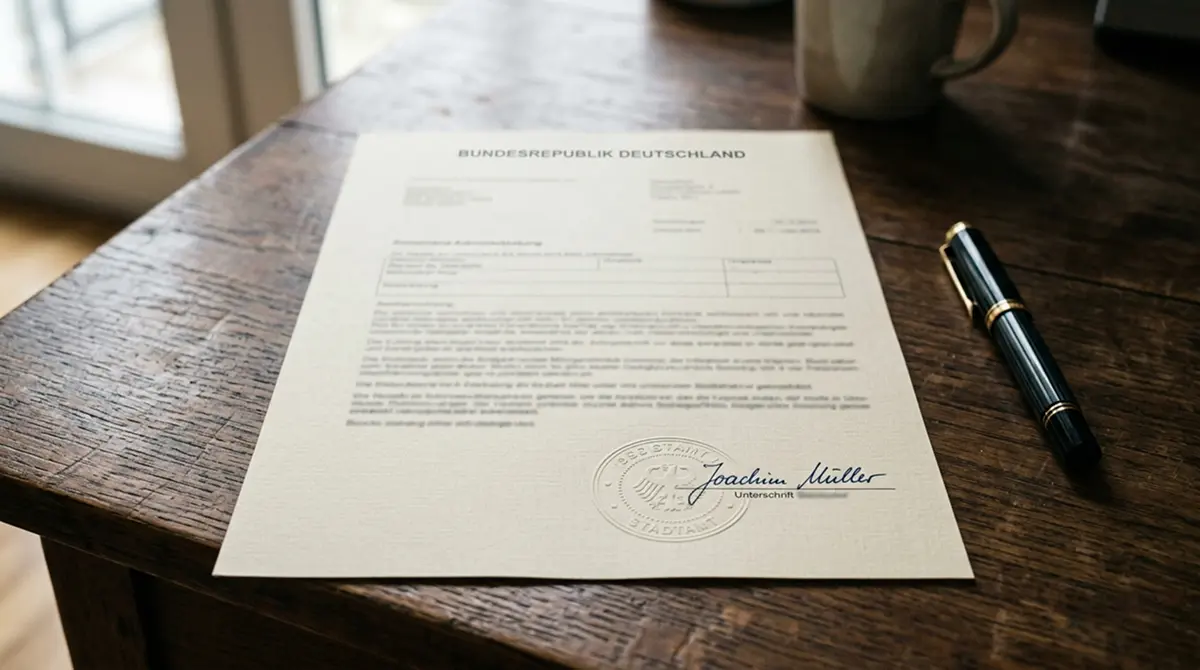 Behördliches Dokument mit Stempel als Sinnbild für die deutsche Erlaubnis für Automatenspiele