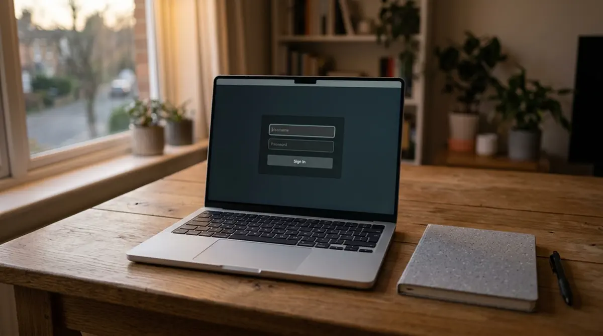 Laptop mit Anmeldemaske als Sinnbild für den geprüften Zugang zum lizenzierten Angebot