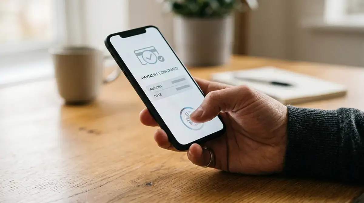 Bestätigung einer mobilen Zahlung per Fingerabdruck auf dem Smartphone
