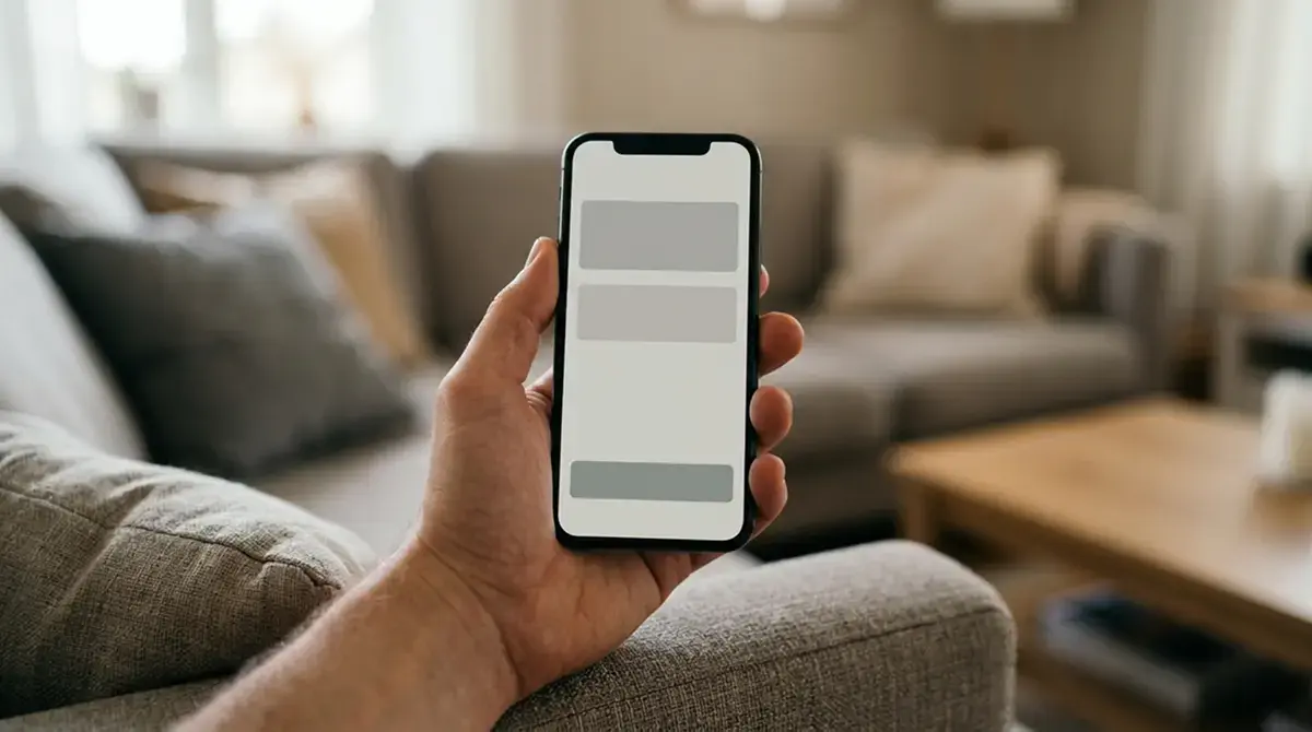 Hand hält ein Telefon mit neutraler Kassenansicht für eine kleine Einzahlung