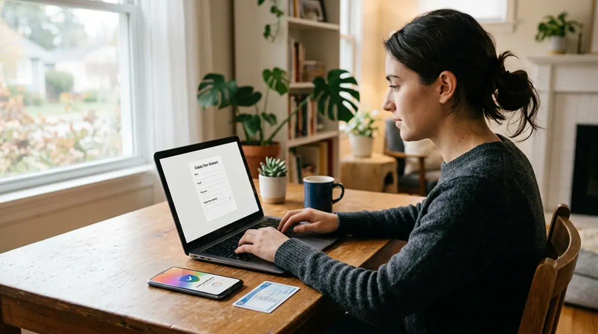 Registrierung und Verifizierung für einen No Deposit Bonus am Laptop