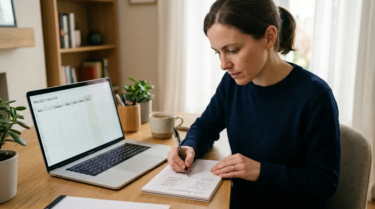 Person berechnet den realen Wert eines No Deposit Bonus mit Stift und Notizblock