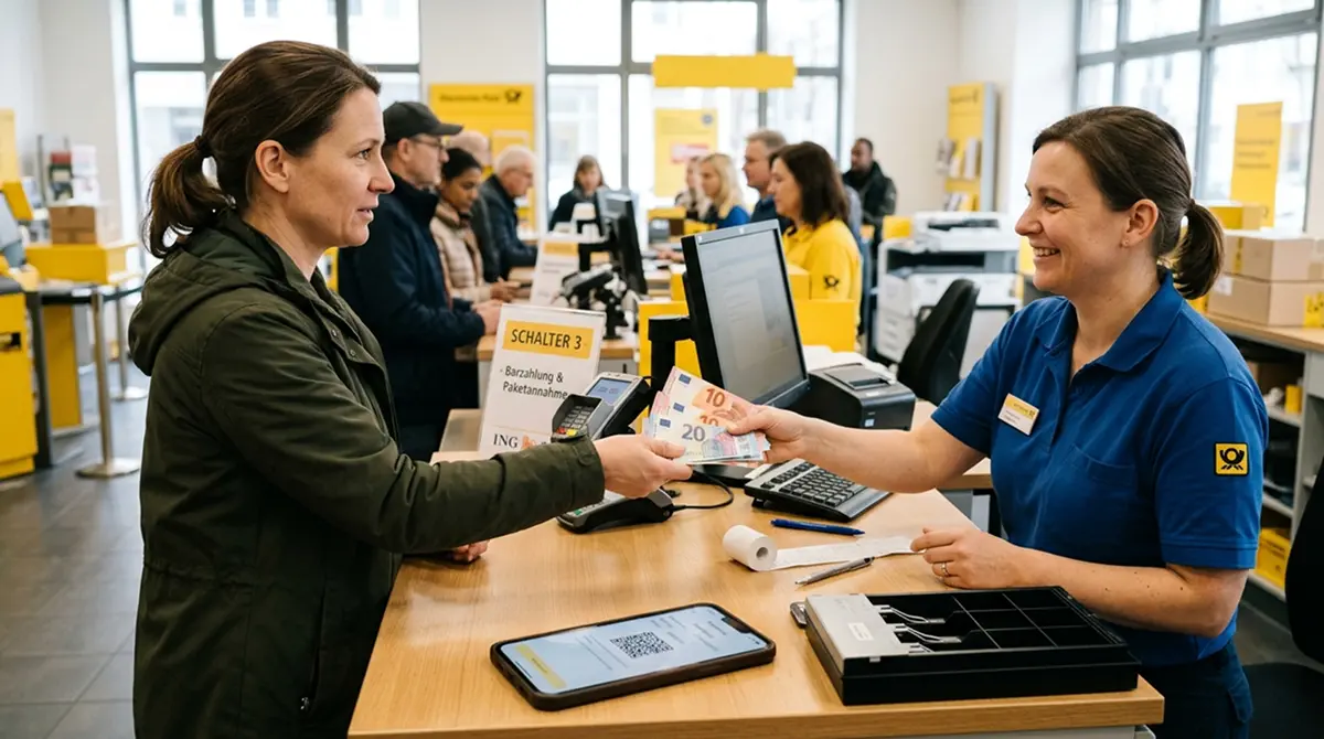 Deutsche Post Filiale mit Kasse und Bargeldtransaktion