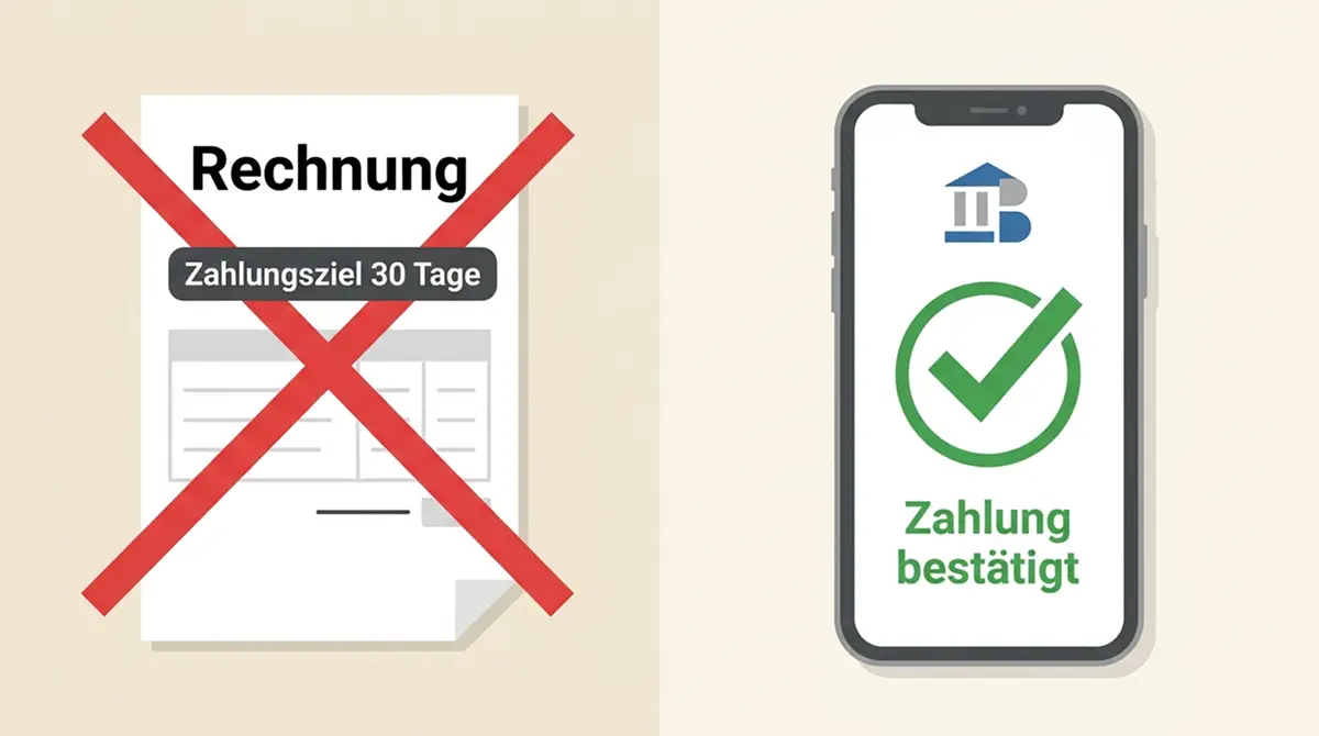 Vergleich Rechnungskauf (durchgestrichen) und Sofortüberweisung (verfügbar) für deutsche Online-Casino-Einzahlungen