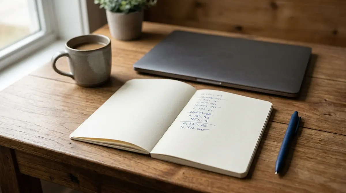 Schreibtisch mit Notizblock und handschriftlicher Bonusrechnung zum 200-Prozent-Bonus