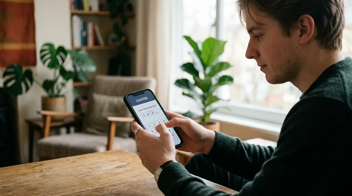 Person löst einen Paysafecard-Code mobil auf dem Smartphone im Online Casino ein
