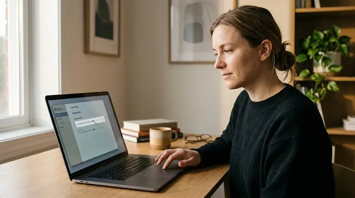 Person stellt am Laptop ein niedriges persönliches Einzahlungslimit ein