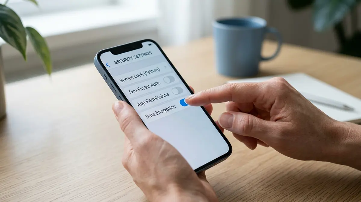 Person tippt einen Schieberegler zur Glücksspielsperre in einer Banking-App an