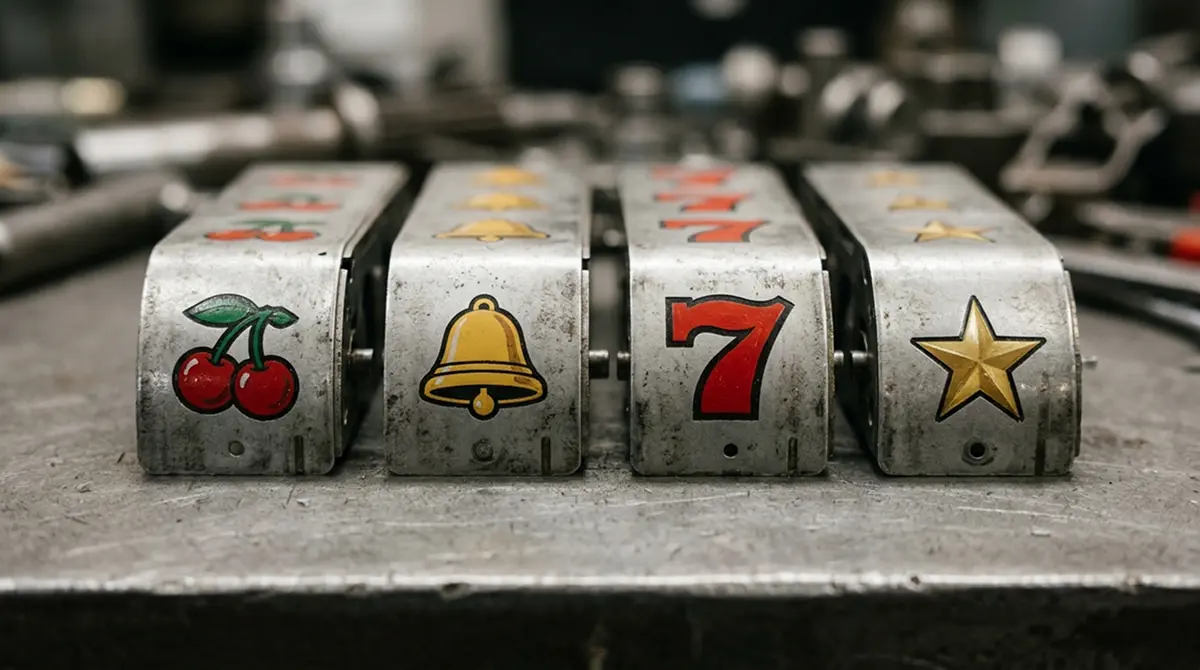 Reihe klassischer Spielautomatensymbole ohne Markenkennzeichnung