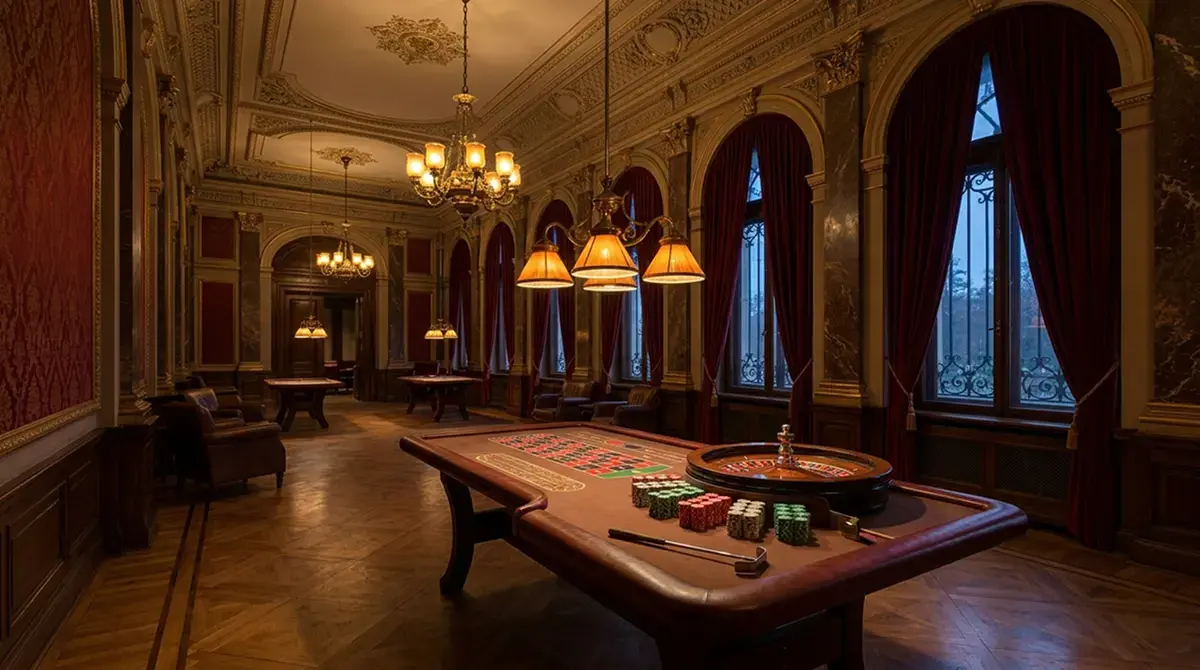 Historischer Spielsaal mit Roulette-Tisch in einem traditionsreichen deutschen Casino