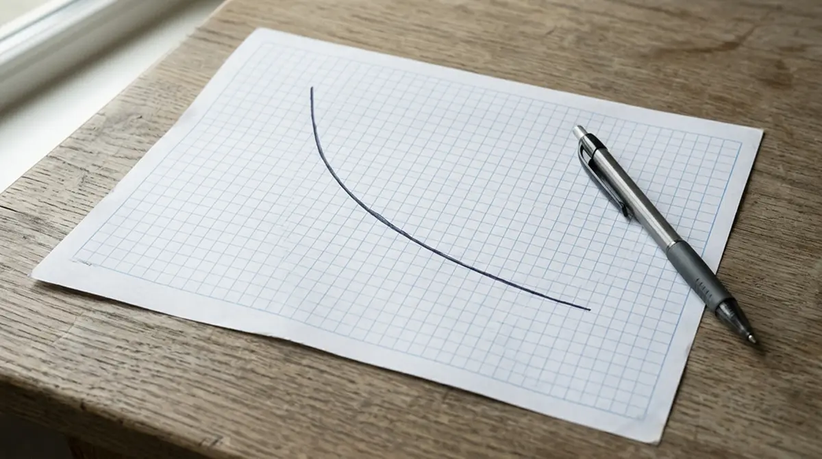 Schlichtes Diagramm einer fallenden Guthabenkurve auf einem Notizblatt
