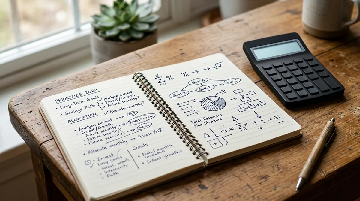 Ein Notizbuch mit handschriftlichen Bonus-Konditionen und Umsatzberechnungen neben einem einfachen Taschenrechner-Symbol