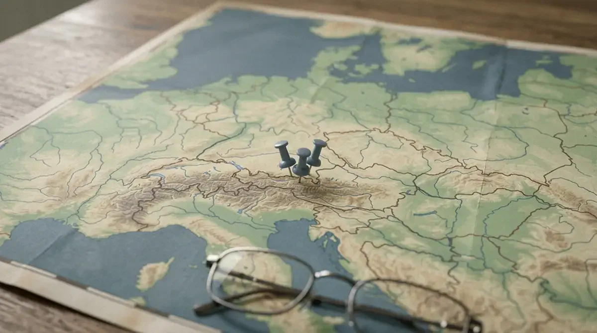 Landkarte mit markierten Grenzregionen von Deutschland, Österreich und der Schweiz