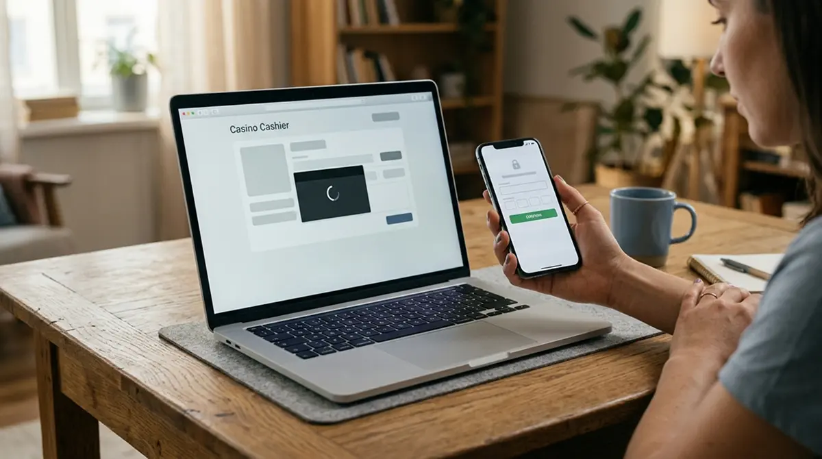 Laptop und Smartphone mit Trustly-Zahlungsverifizierung im GGL-Casino-Kontext
