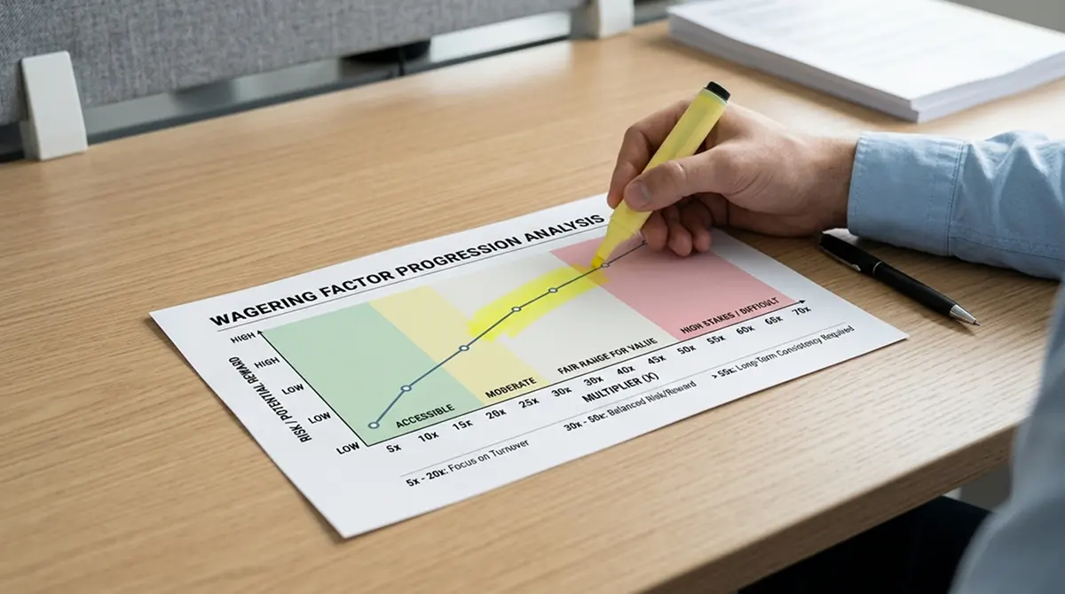 Umsatzbedingungen-Diagramm mit verschiedenen Wagering-Faktoren