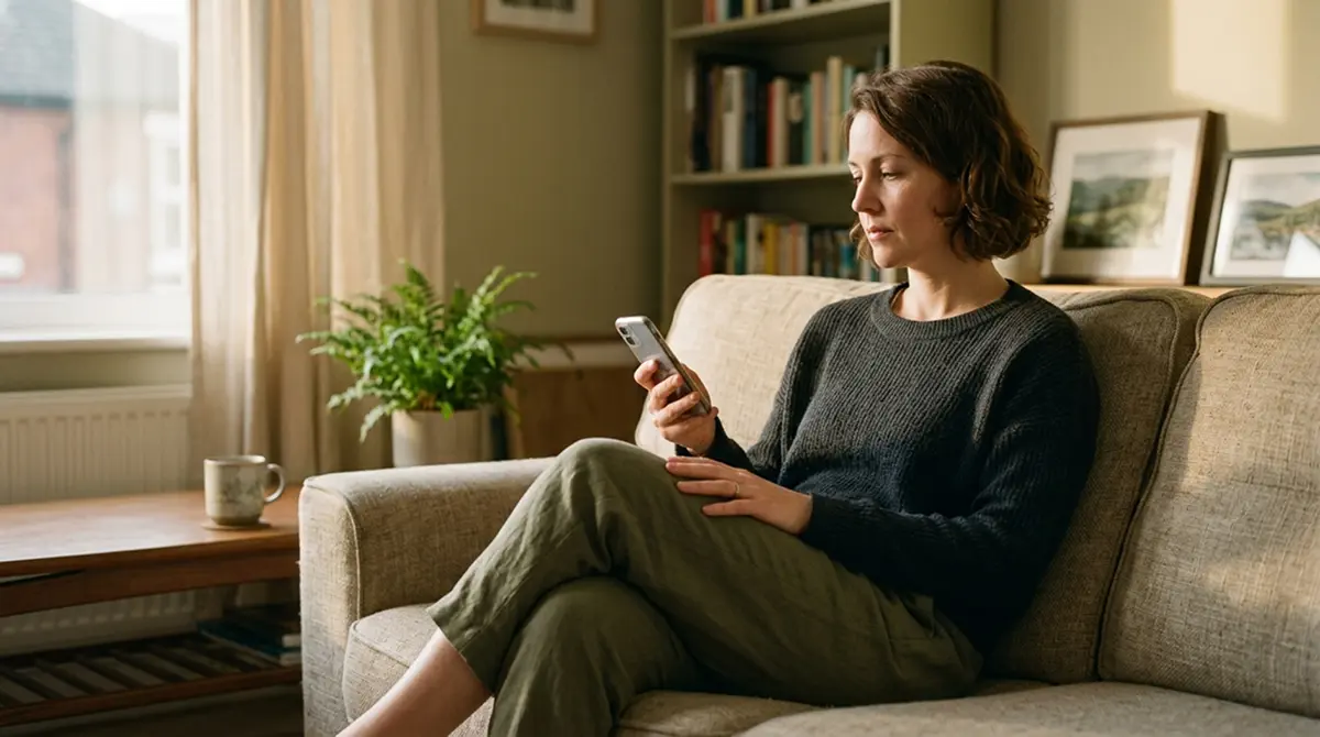 Person mit Smartphone setzt beim Online Glücksspiel bewusst ein Einzahlungslimit