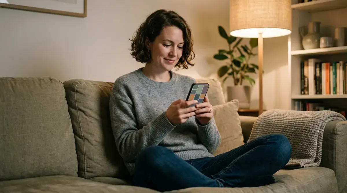 Spieler am Telefon mit geöffnetem Spielangebot eines Anbieters