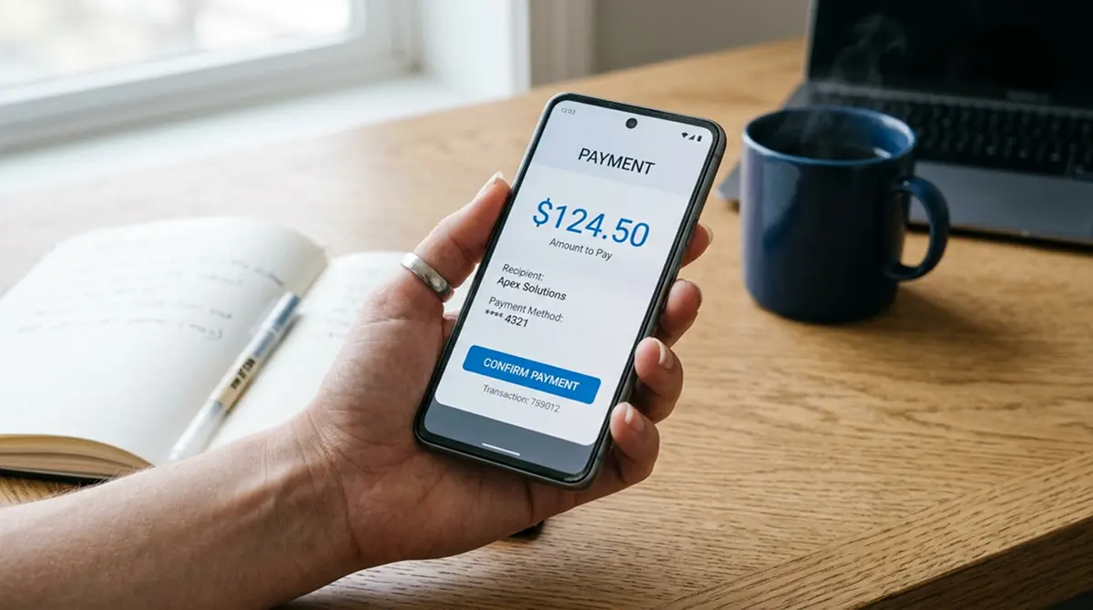 Neutrale Smartphone-Bezahlansicht für eine kleine Einzahlung von fünf Euro im Online Casino